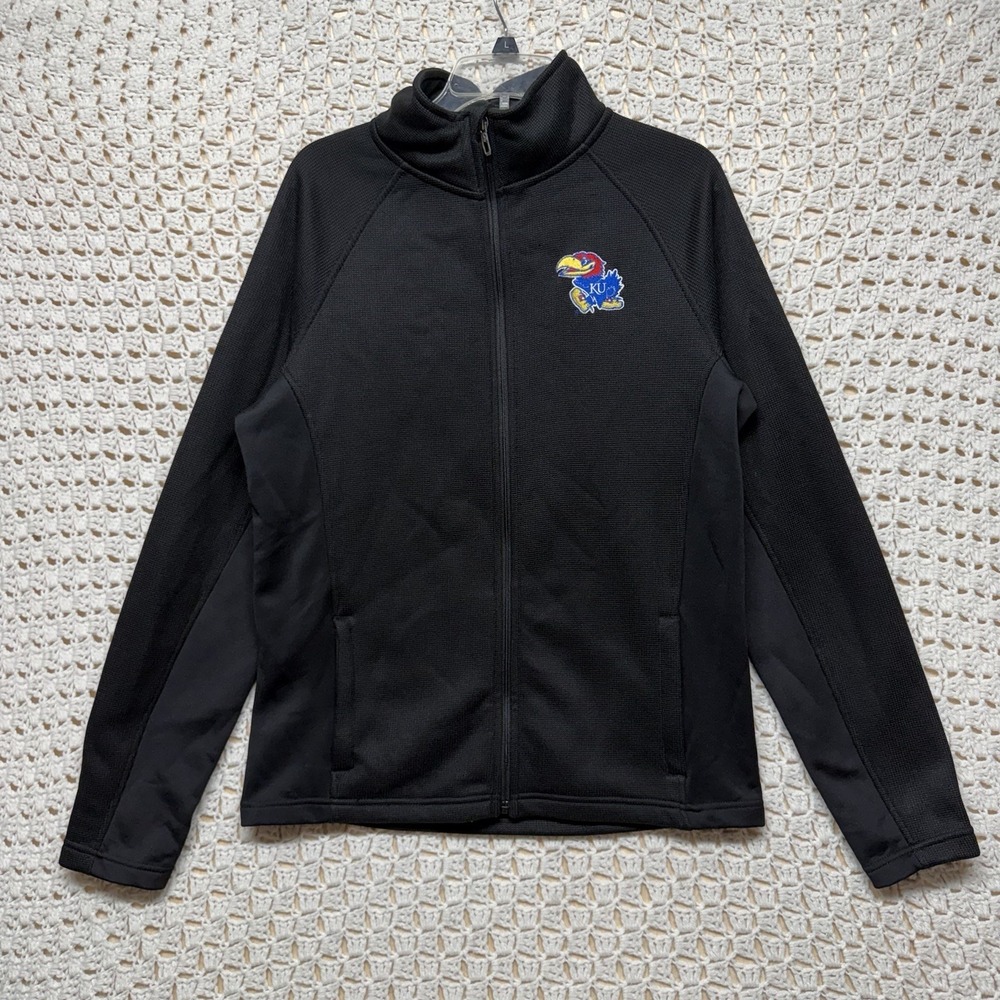 Kansas Jayhawks KU Spyder Jacket Men's Size M Black Full Zip Fleece Long Sleeve